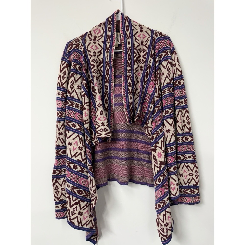 Billabong Women's Size Small‎ Pink Aztec Southwestern Open Front Cotton Sweater